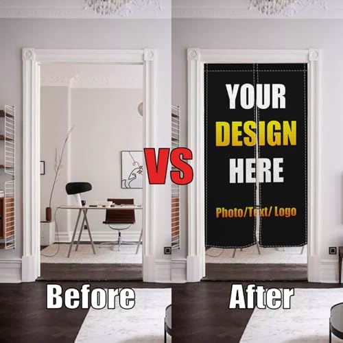 Leowefowa Custom Double Sided Noren Curtain Panel with Photo Text Logo