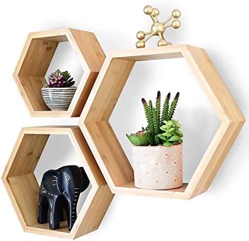 Bamboo Hexagon Floating Shelves Set Of 3