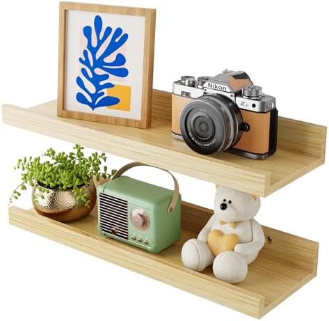 16 Inch Bamboo Floating Shelves Set of 2 with Lip
