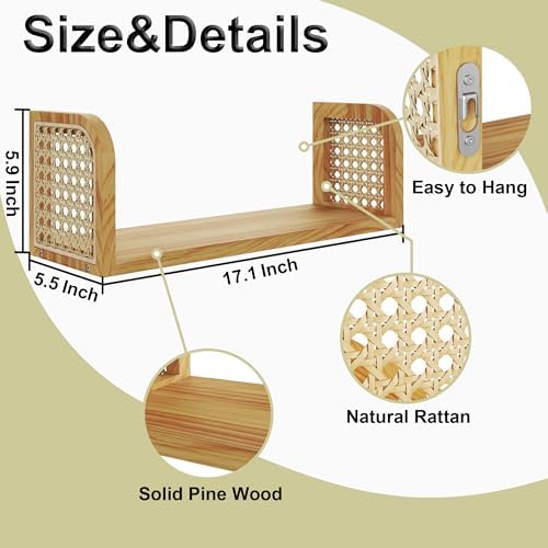 Rattan Floating Shelf for Home and Office