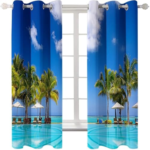 Blackout Curtains for Balcony Windows 2 Panels Blue Green