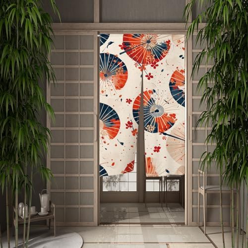 Leowefowa Japanese Noren Door Curtain Red Blue Pattern 34x60