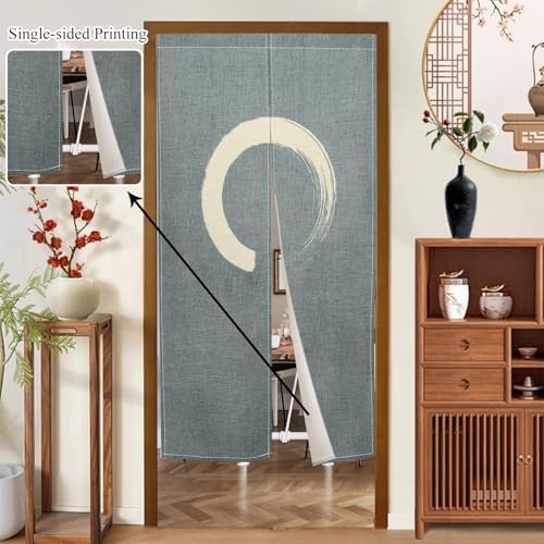 Japanese Noren Door Curtain Green Circle Print 34x60 Inches