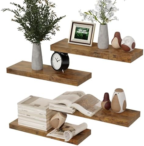 Boswillon Floating Shelves 4 Set Modern Wall Mounted Storage Shelves Rustic Brown