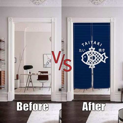 Traditional Japanese Noren Doorway Curtain with Taiyaki Print