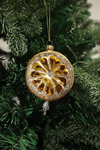 2 Pack Hand Blown Glass Lemon Ornaments for Christmas Tree