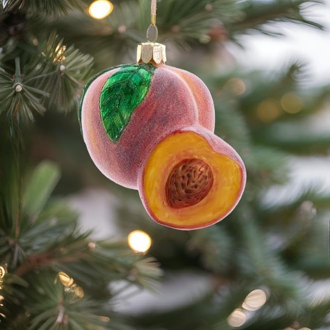The Bridge Collection Glass Peach Ornament - Holiday Christmas Decor
