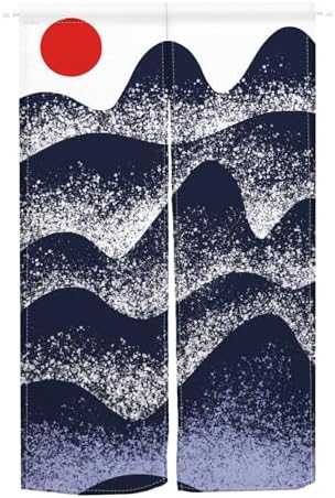 Japanese Noren Door Curtain with Sunset Mountain Landscape Design
