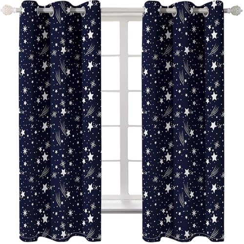Homxi 2 Panel Balcony Curtains Blackout Navy Blue White Eyelet Starry Sky