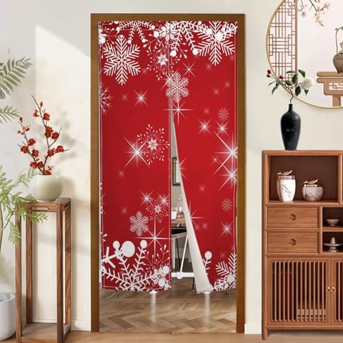 Christmas Red Noren Door Curtain with Snowflake Design