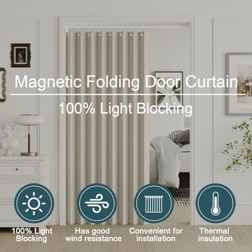 Turquoize Ivory White Blackout Accordion Door Curtain
