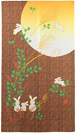 Yellow Noren Door Curtain with Rabbit Design 33x59 Inch