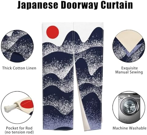 Traditional Japanese Noren Doorway Curtain with Sunset Mountain Print