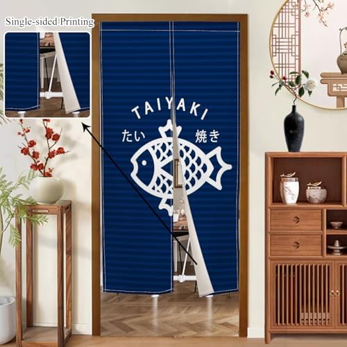 Traditional Japanese Noren Doorway Curtain with Taiyaki Print