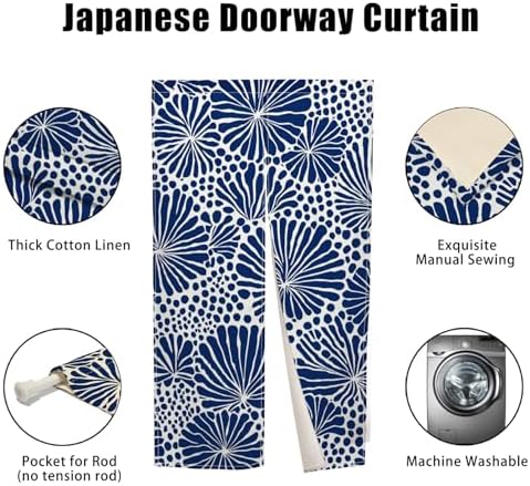 Japanese Noren Door Curtain Blue Floral Pattern