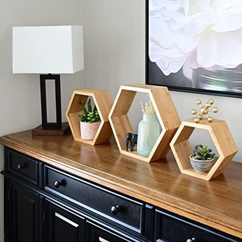 Bamboo Hexagon Floating Shelves Set Of 3