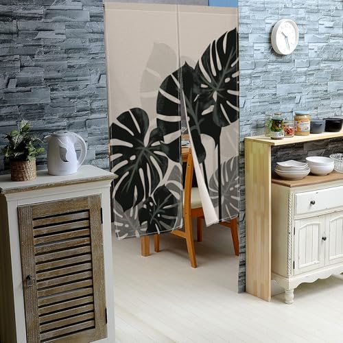 Leowefowa Japanese Noren Door Curtain with Tropical Leaves Pattern