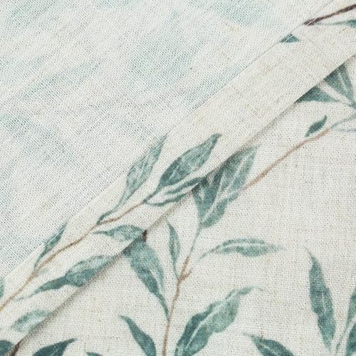 VOGOL Linen Textured Curtains with Leaves Print and Lace Border