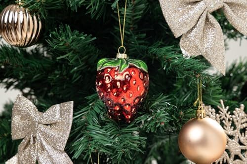 2pcs Glass Strawberry Christmas Ornaments for Tree