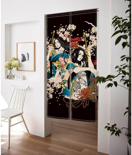 Japanese Noren Door Curtain with Ukiyoe Design