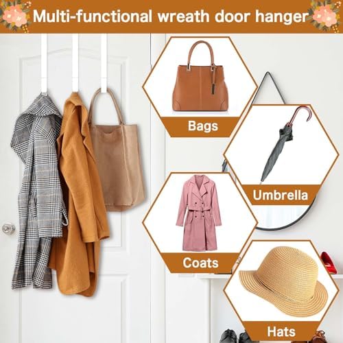 4 Pack Wreath Hangers for Front Door - White