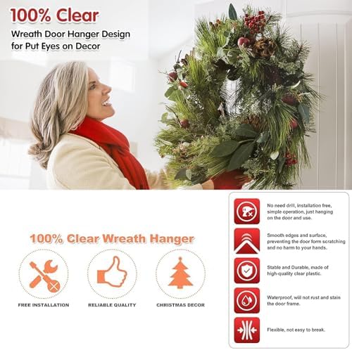 Emopeak 12 Inch Clear Wreath Hangers - 2 Pack Over Door Hooks