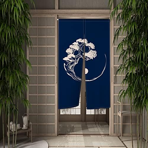 Leowefowa Deep Blue Door Curtain with Abstract Pattern