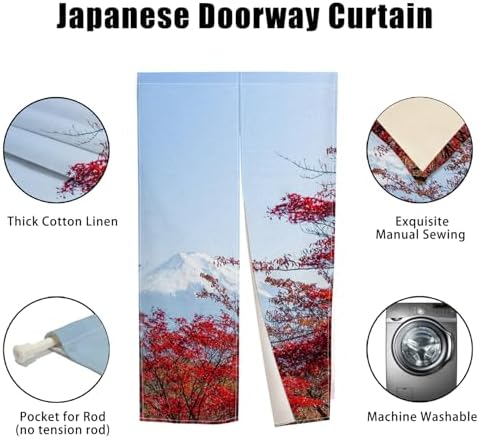 Japanese Style Door Curtain Red Maple Leaf Print 34x60 Inches