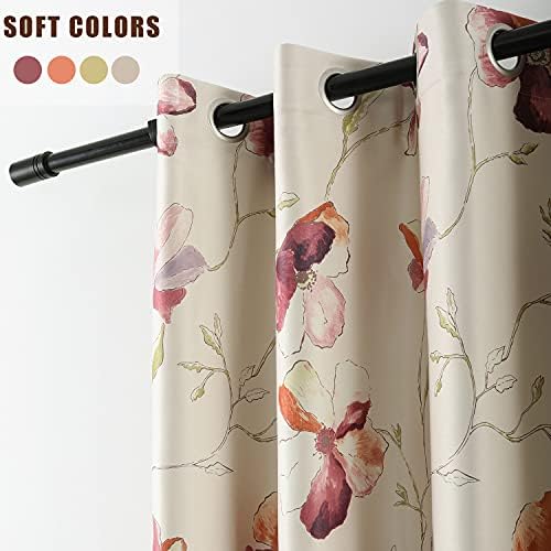 Leeva Wide Blackout Farmhouse Curtains 2 Panels 52x96 Red Flowers