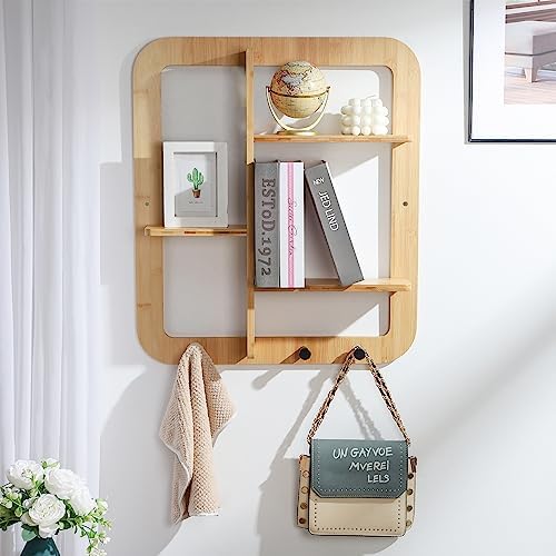 Proman Products Bamboo Floating Shelves with Hooks