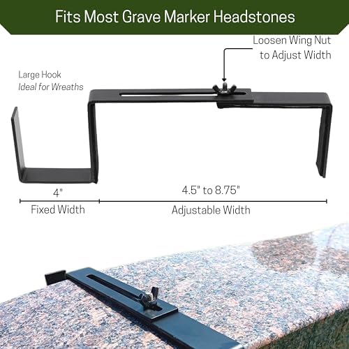 Carson Adjustable Headstone Wreath Holder - Black Metal