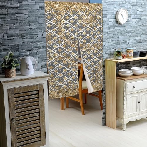 Traditional Japanese Noren Door Curtain with Gold Sequins