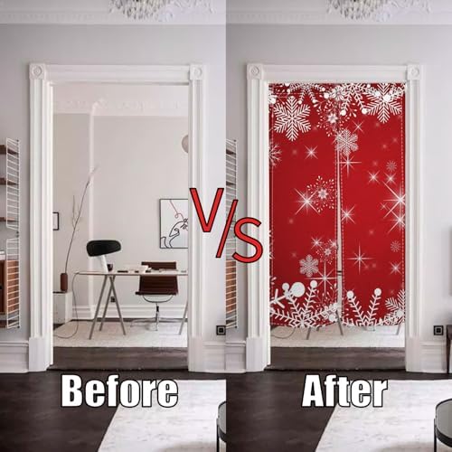 Christmas Red Noren Door Curtain with Snowflake Design