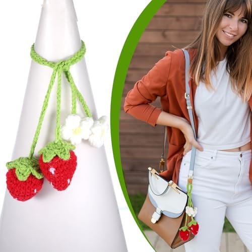 4 PCS Crochet Strawberry Car Hanging Ornaments