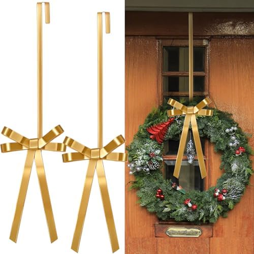 2 Pack Gold Metal Bow Wreath Hangers