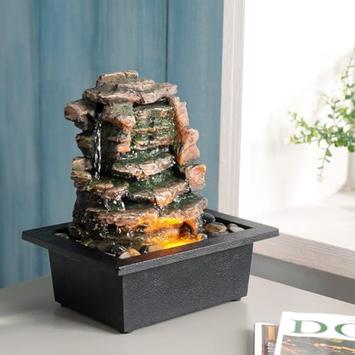 GOSSI Indoor Waterfall Fountain with LED Lights