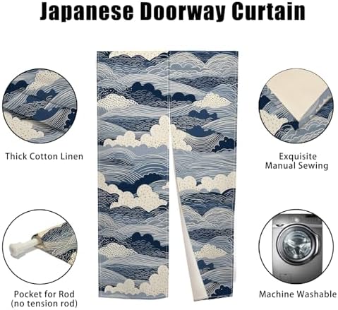 Japanese Noren Door Curtain Wave Pattern Decor 34x60