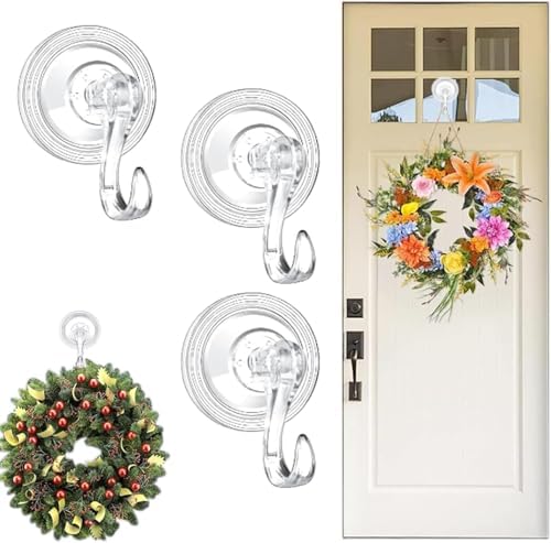 3 Pack Heavy Duty Clear Suction Wreath Hanger Hooks