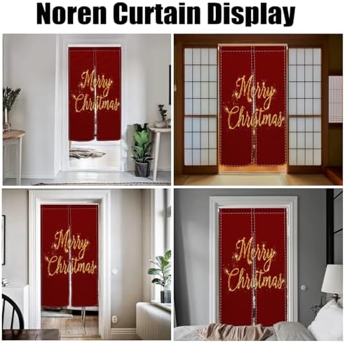 Long Japanese Noren Door Curtain with Red Christmas Print