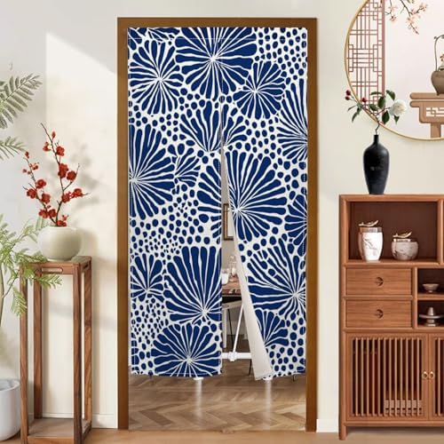 Japanese Noren Door Curtain Blue Floral Pattern