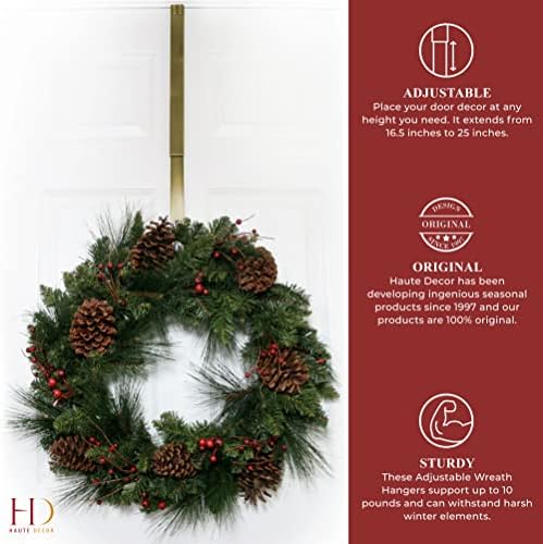 Haute Decor Adjustable Wreath Hanger 2-Pack Antique Brass