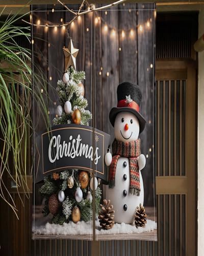 ChloropLastid Japanese Door Curtain Snowman Christmas Divider