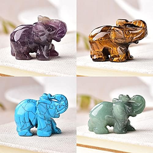 HXSCOO 1PC Natural Crystal Elephant Amethyst Obsidian Home Decor Stone