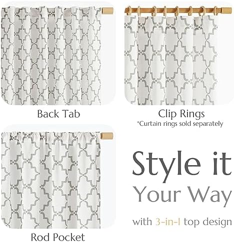 Jinchan Linen Curtains Moroccan Trellis Print Grey 2 Panels Rod Pocket
