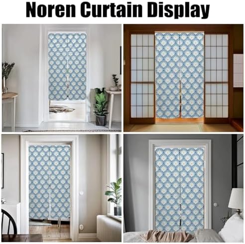 Traditional Japanese Noren Door Curtain 335x59 inch Blue Chrysanthemum