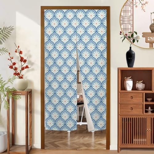 Traditional Japanese Noren Door Curtain 335x59 inch Blue Chrysanthemum