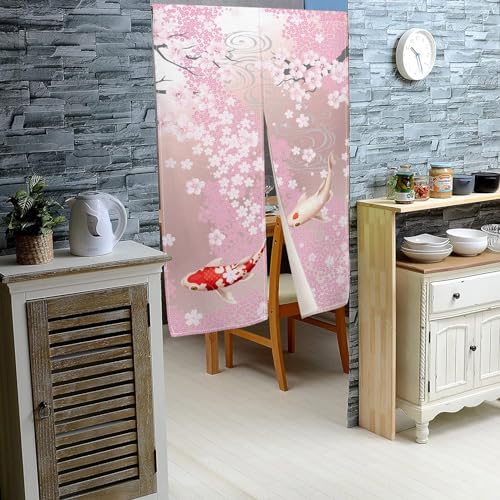 Leowefowa Pink Cherry Blossom Noren Curtain Panel