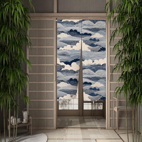 Leowefowa Japanese Noren Curtain Great Wave Design