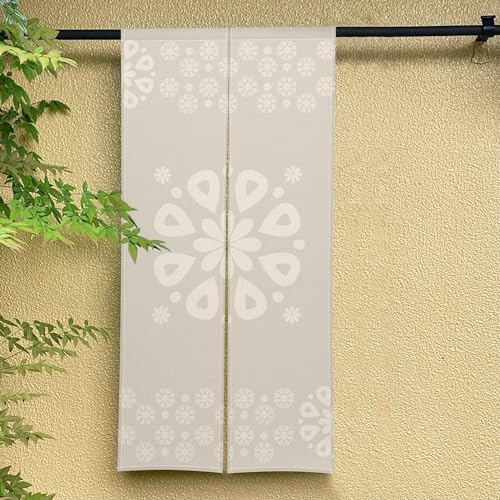Noren Japanese Style Door Curtain Panel 34x60 Inch Flowers Beige