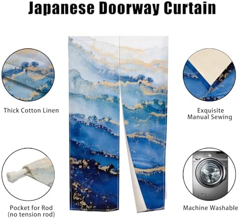 Japanese Doorway Curtain 335 x 59 Wave Gold Trim